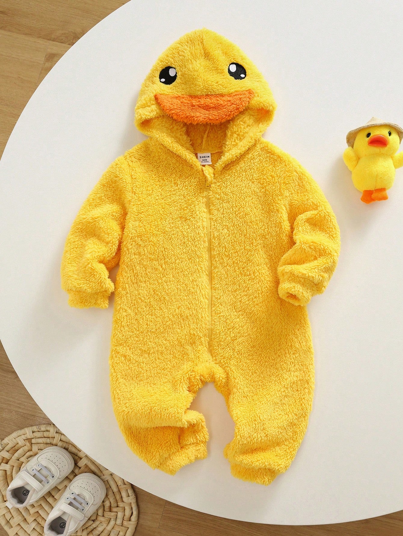 Unisex Newborn Baby Boy/Girl Toddler Autumn/Winter Cute Little Yellow Duck Shaped Plush Hooded Long Sleeve Jumpsuit, Soft Skin-Friendly Easy To Put On And Take Off, Baby Rompers, Baby Clothes, O