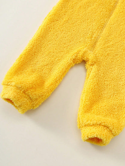 Unisex Newborn Baby Boy/Girl Toddler Autumn/Winter Cute Little Yellow Duck Shaped Plush Hooded Long Sleeve Jumpsuit, Soft Skin-Friendly Easy To Put On And Take Off, Baby Rompers, Baby Clothes, O