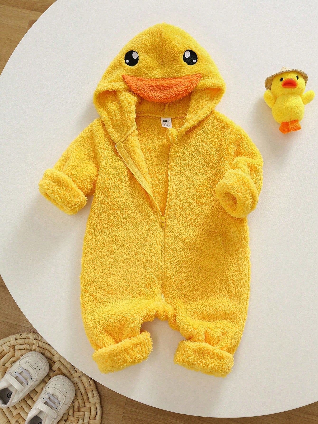 Unisex Newborn Baby Boy/Girl Toddler Autumn/Winter Cute Little Yellow Duck Shaped Plush Hooded Long Sleeve Jumpsuit, Soft Skin-Friendly Easy To Put On And Take Off, Baby Rompers, Baby Clothes, O