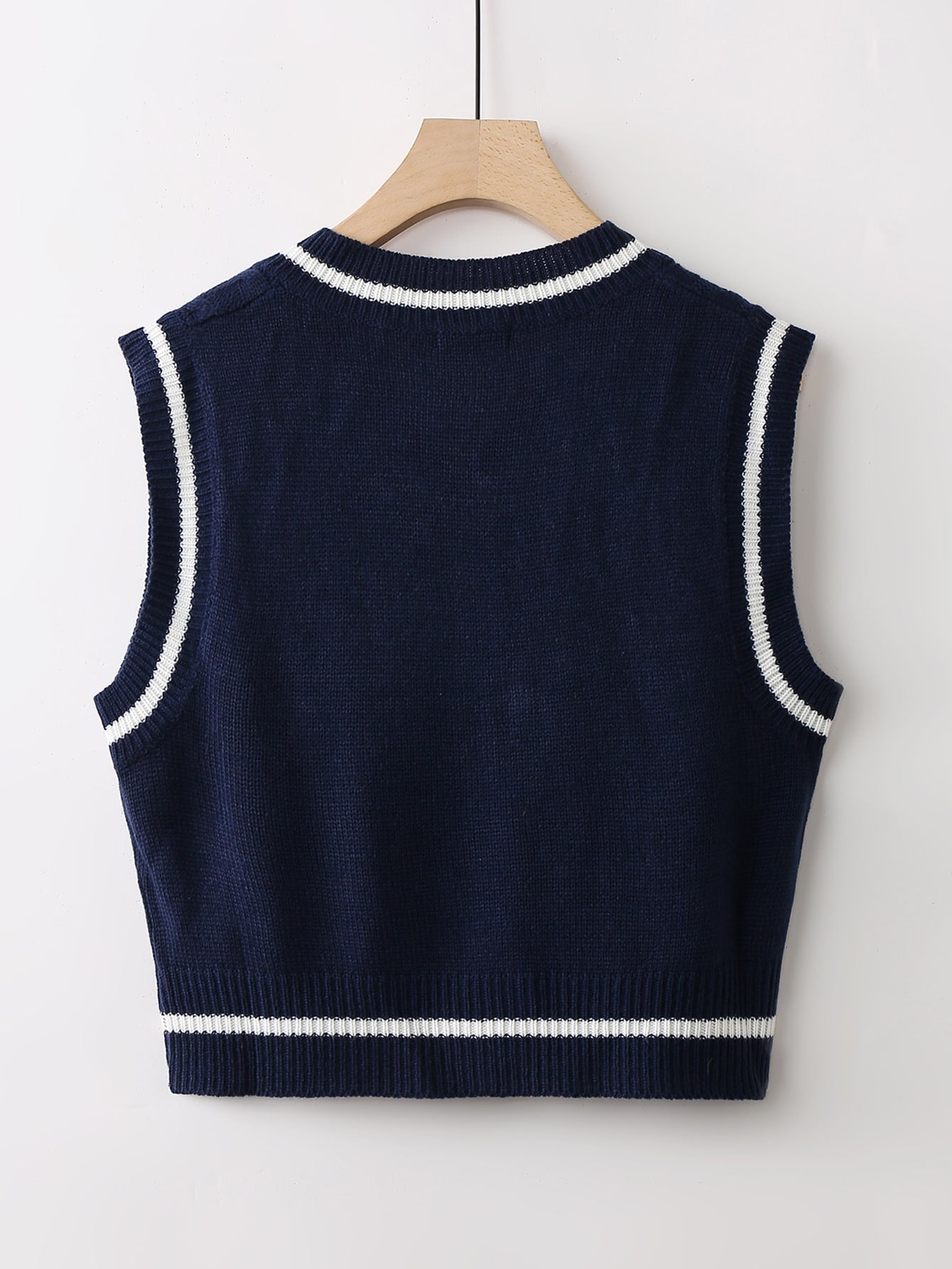 Unity 1pc Letter Patched Detail Striped Trim V-neck Sweater Vest