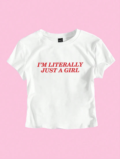 Unity Women's "I'm Literally Just A Girl" Cropped Slogan T-Shirt Graphic Tees Women Tops