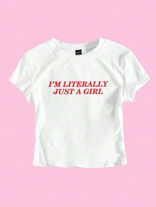 Unity Women's "I'm Literally Just A Girl" Cropped Slogan T-Shirt Graphic Tees Women Tops