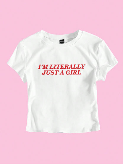 Unity Women's "I'm Literally Just A Girl" Cropped Slogan T-Shirt Graphic Tees Women Tops