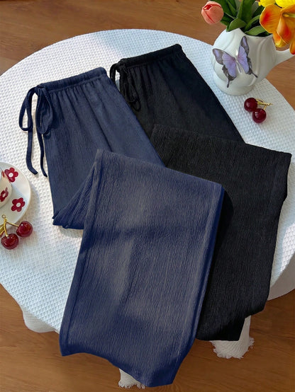 Unity Y2K Casual Vacation Versatile Collegiate Textured Wide Leg Pants