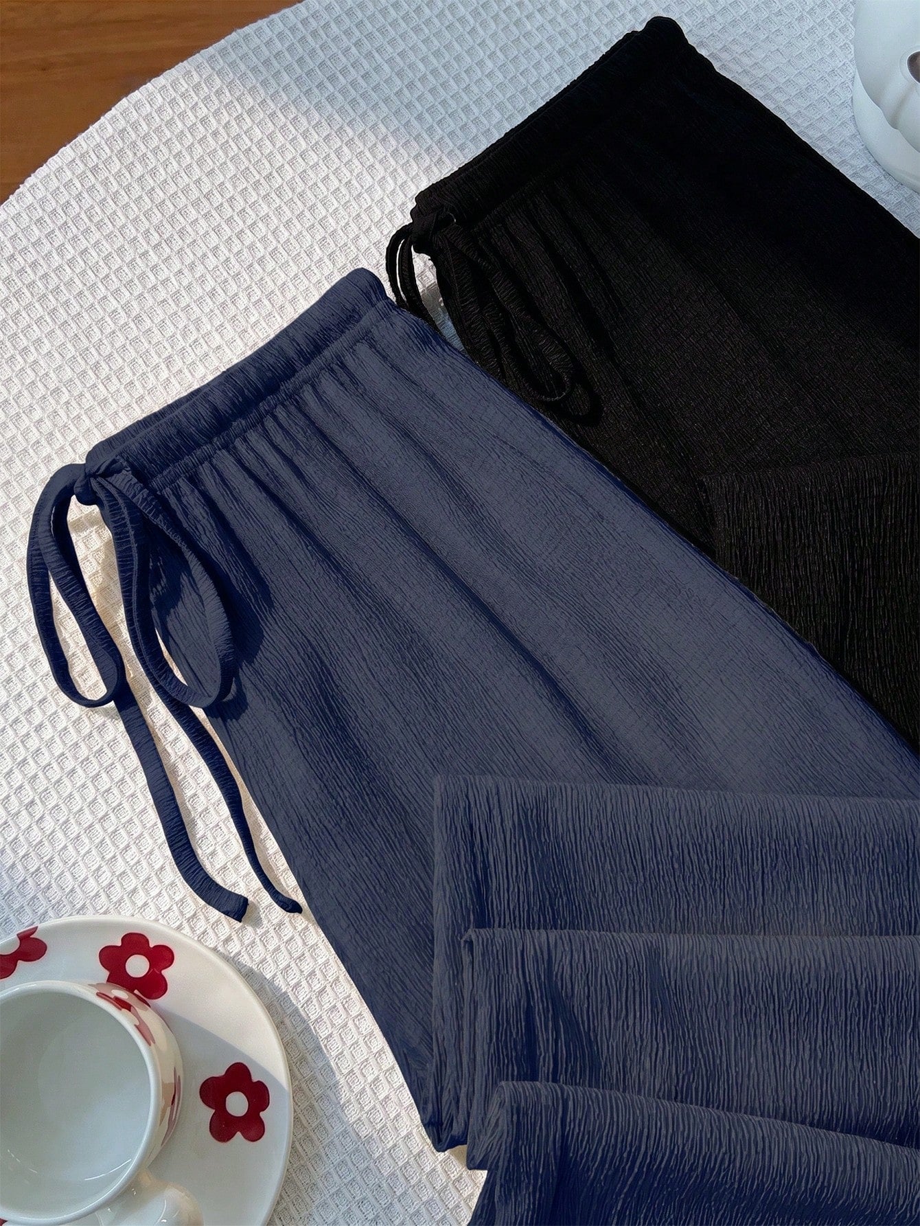 Unity Y2K Casual Vacation Versatile Collegiate Textured Wide Leg Pants