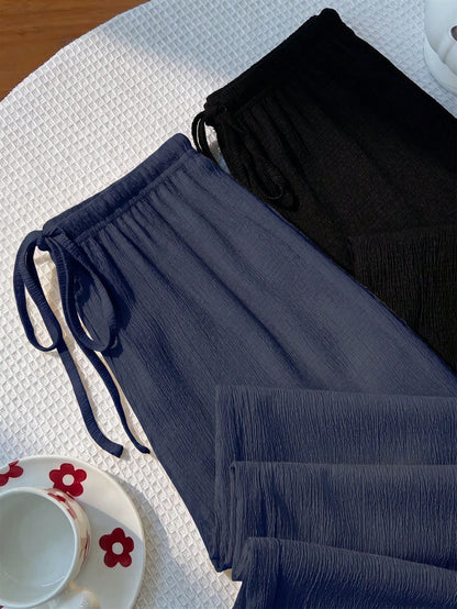 Unity Y2K Casual Vacation Versatile Collegiate Textured Wide Leg Pants