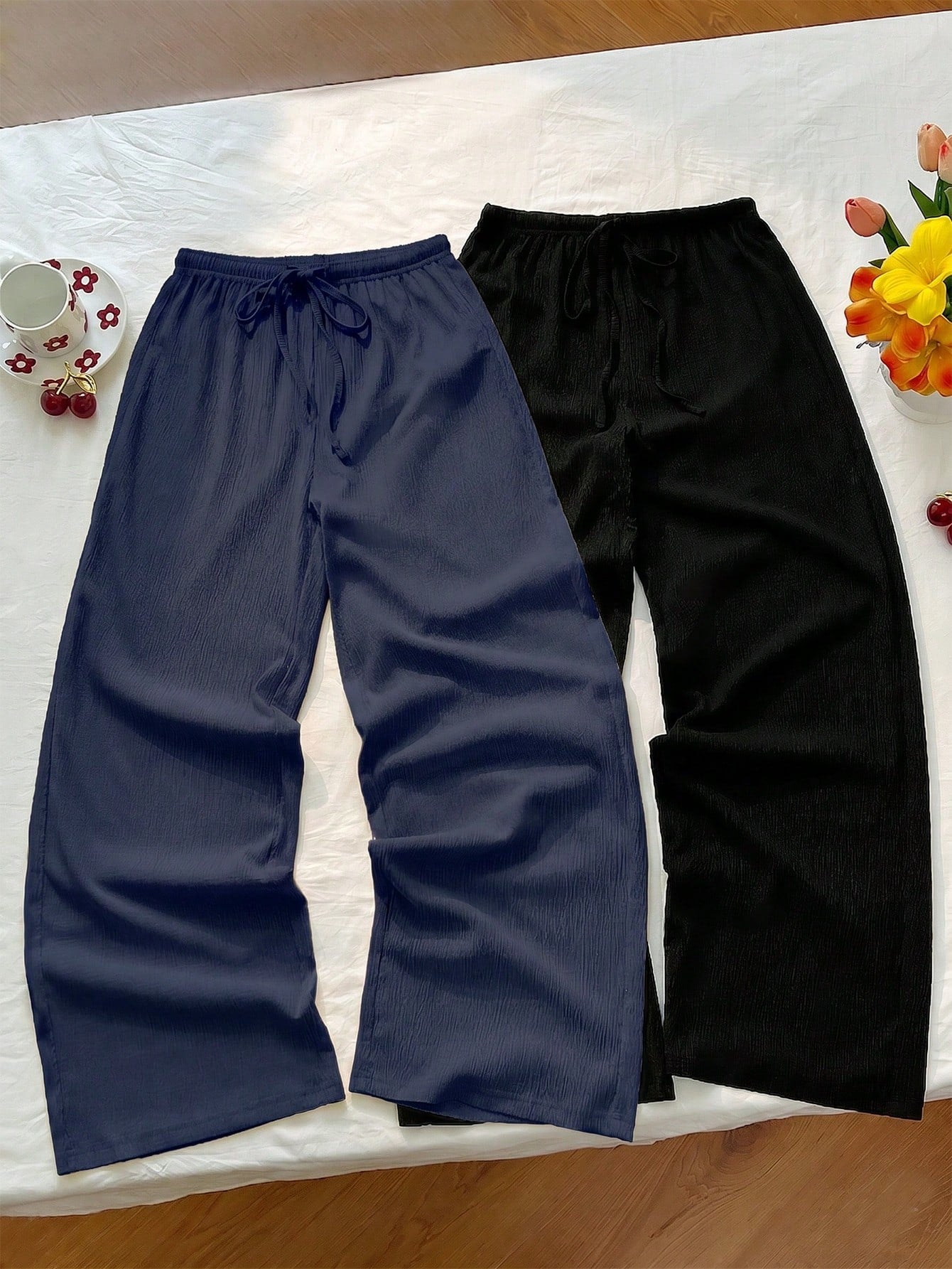 Unity Y2K Casual Vacation Versatile Collegiate Textured Wide Leg Pants