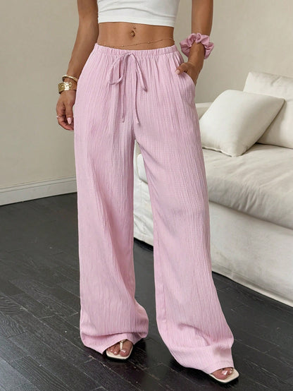 Unity Y2K Casual Vacation Versatile Collegiate Textured Wide Leg Pants