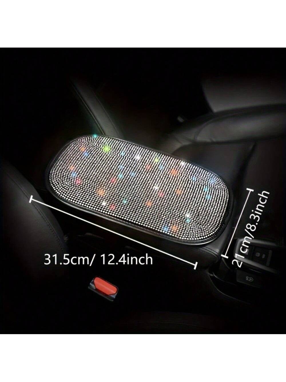 Universal Fit Bling Car Armrest Box Mat- Anti-Slip, Rhinestone Embellished, Premium Polyester Fiber Construction, Car Center Console Cover And Armrest Box Protector- Stylish Car Decoration Accessori