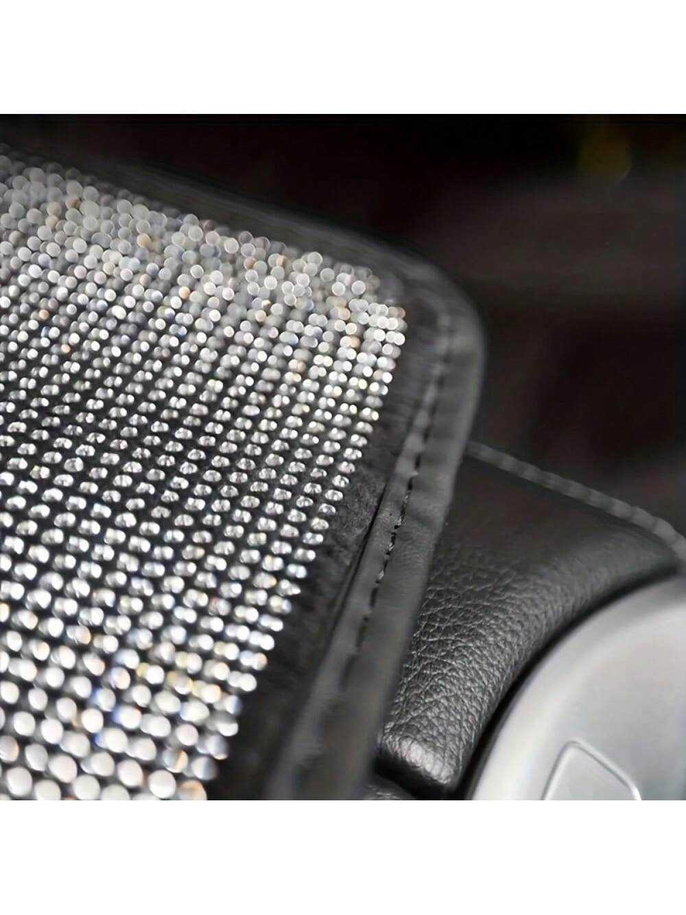 Universal Fit Bling Car Armrest Box Mat- Anti-Slip, Rhinestone Embellished, Premium Polyester Fiber Construction, Car Center Console Cover And Armrest Box Protector- Stylish Car Decoration Accessori