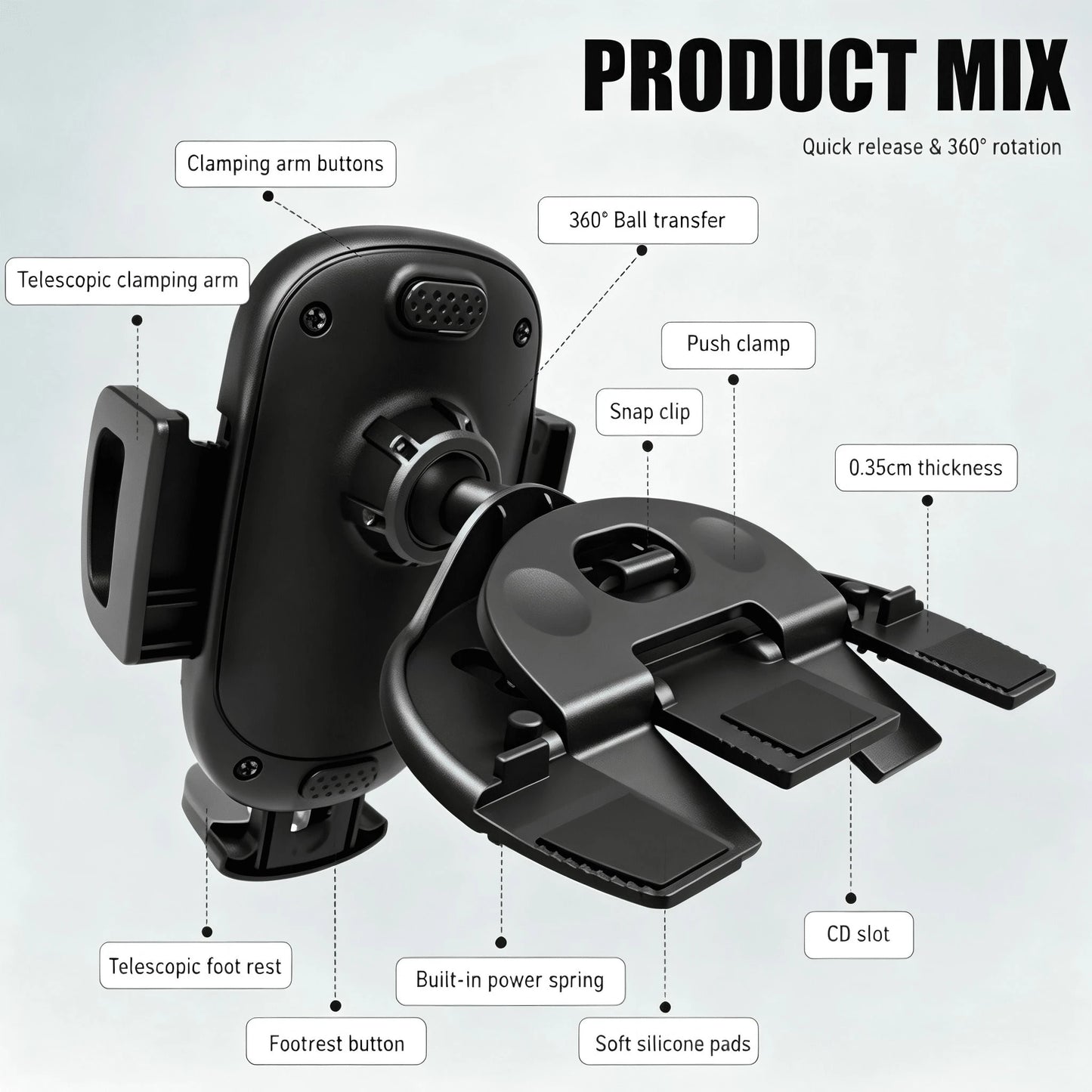 Untoom Universal CD Slot Car Phone Holder 360 Degree Rotation Car Phone Mount Mobile Phone Stand In Car Compatible With IPhone