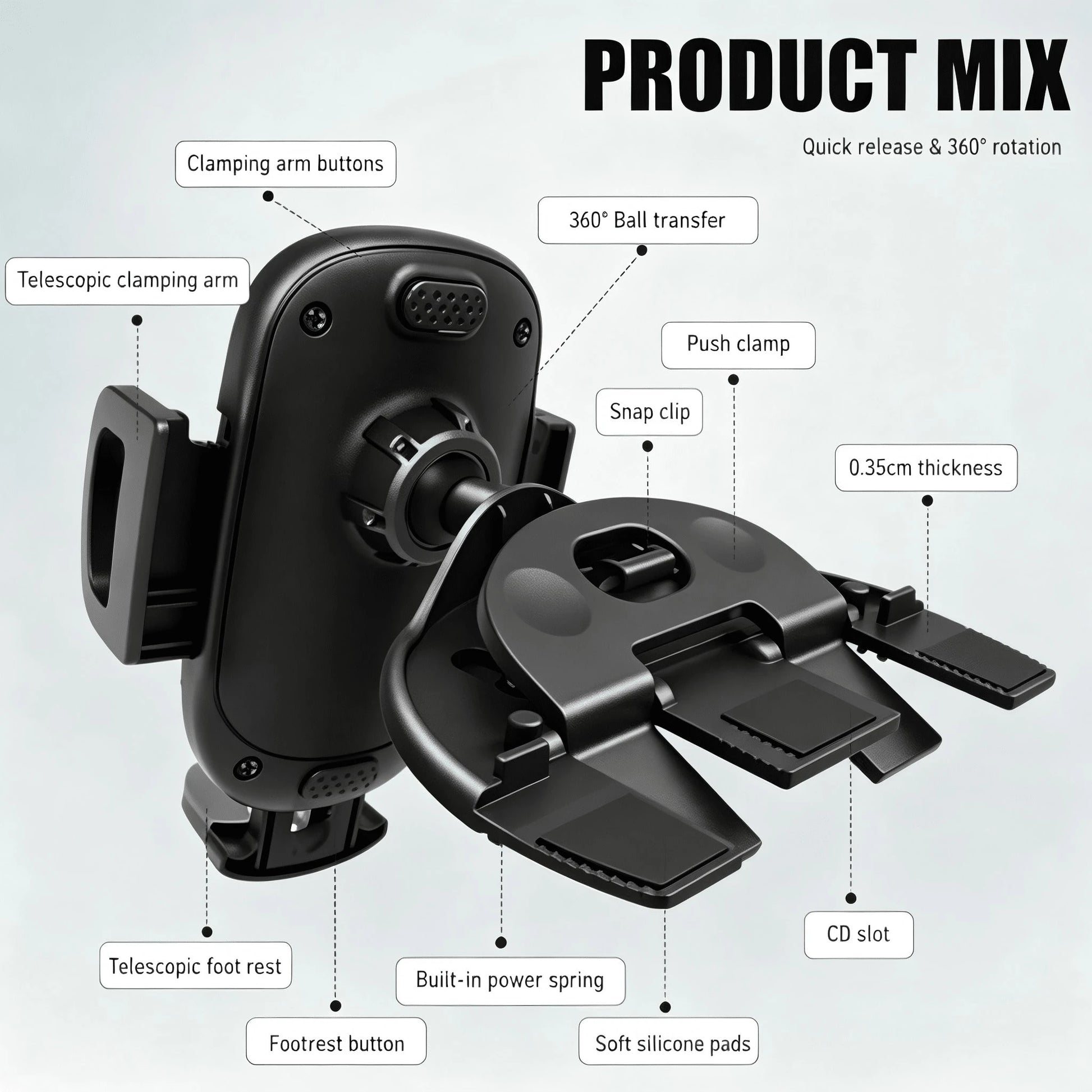 Untoom Universal CD Slot Car Phone Holder 360 Degree Rotation Car Phone Mount Mobile Phone Stand In Car Compatible With IPhone