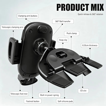 Untoom Universal CD Slot Car Phone Holder 360 Degree Rotation Car Phone Mount Mobile Phone Stand In Car Compatible With IPhone