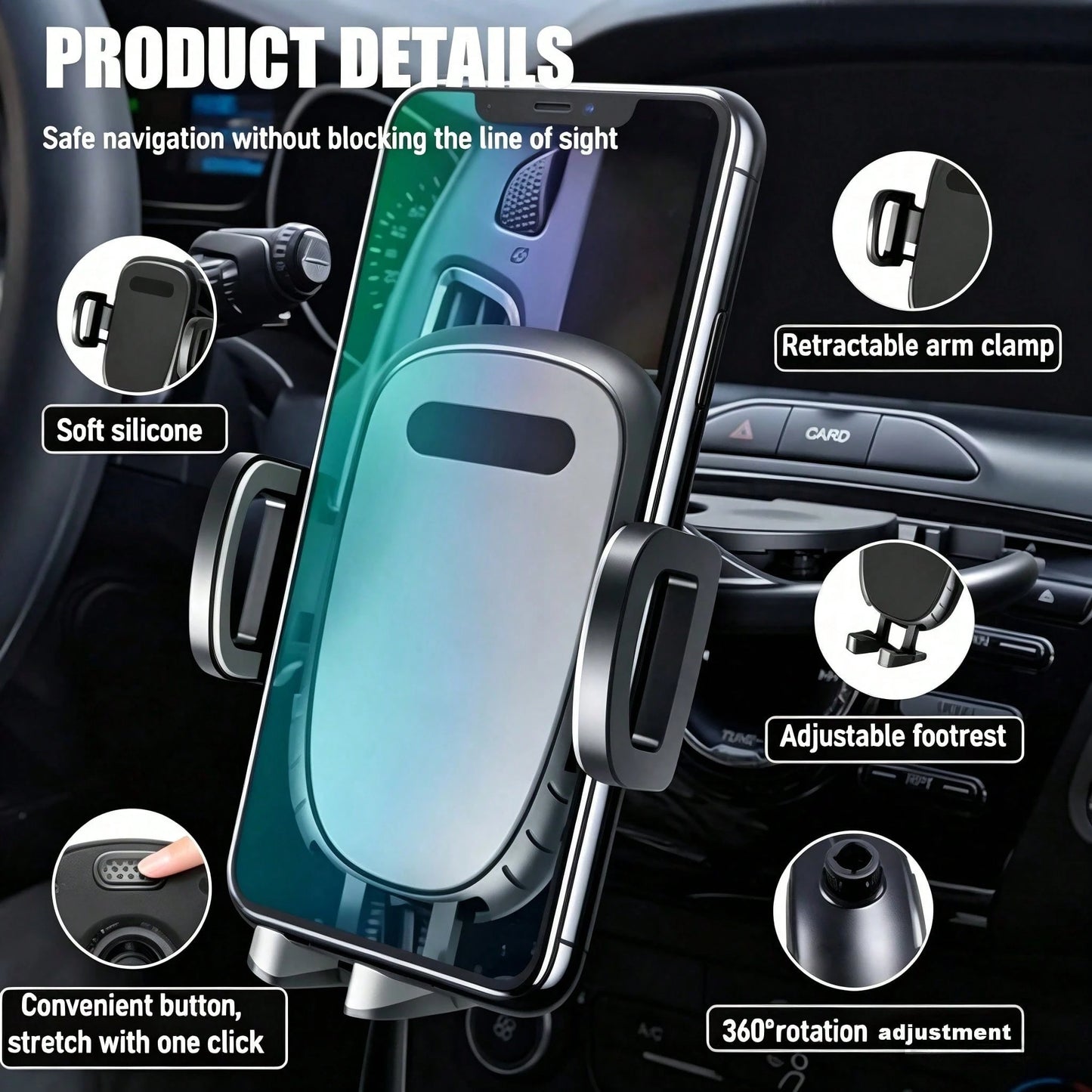 Untoom Universal CD Slot Car Phone Holder 360 Degree Rotation Car Phone Mount Mobile Phone Stand In Car Compatible With IPhone