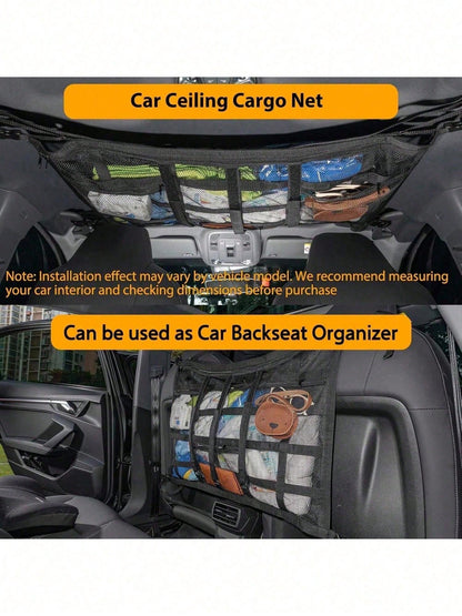 Upgrade Car Ceiling Cargo Net Pocket, Double Layers Mesh Car Roof Storage Organizer With Zip Universal Auto Accessories Organizers And Storage Pocket Net