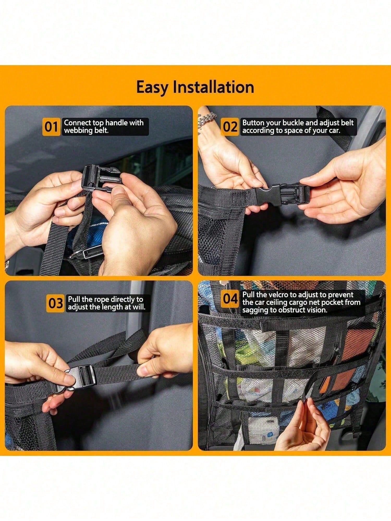 Upgrade Car Ceiling Cargo Net Pocket, Double Layers Mesh Car Roof Storage Organizer With Zip Universal Auto Accessories Organizers And Storage Pocket Net