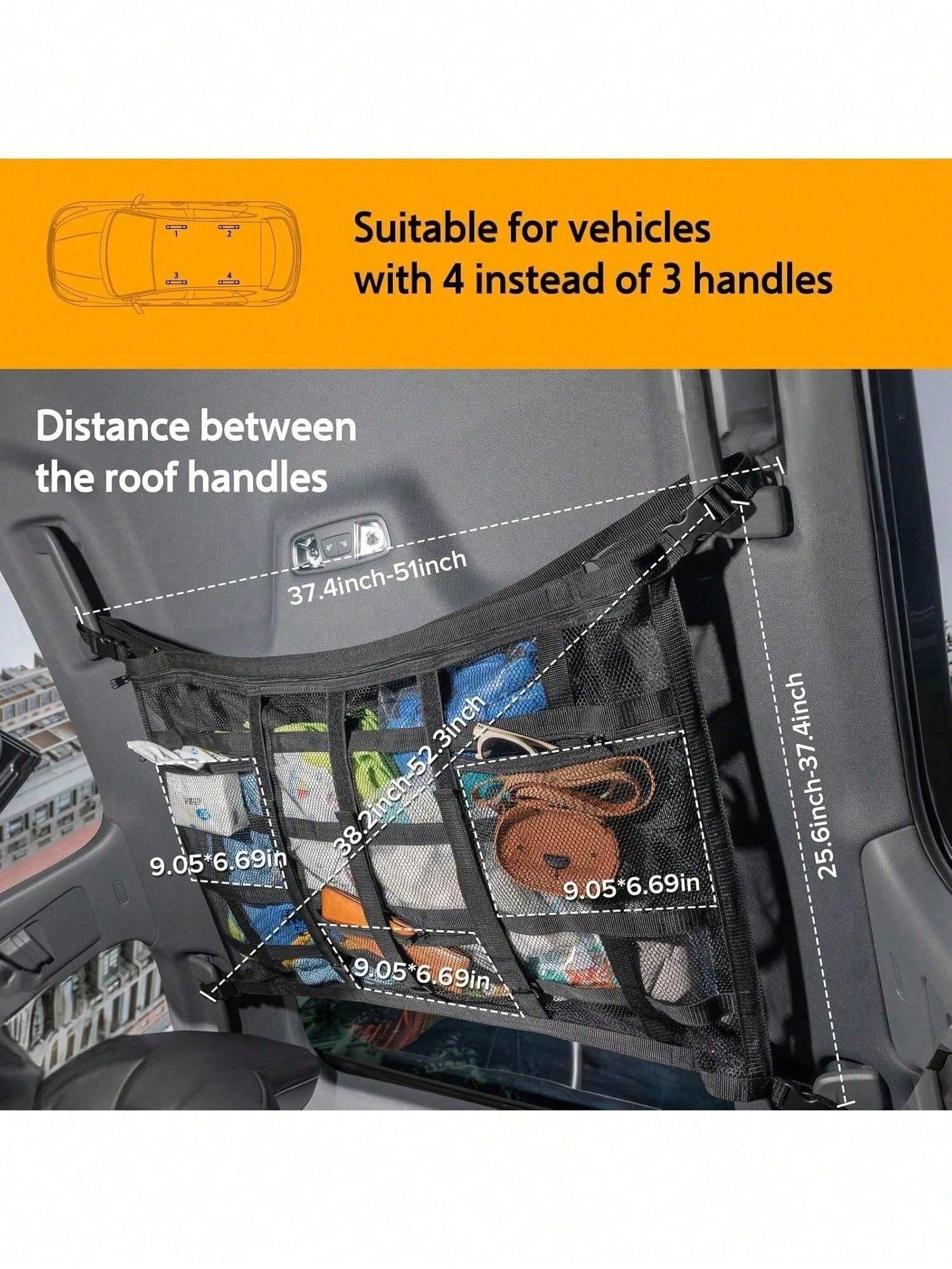 Upgrade Car Ceiling Cargo Net Pocket, Double Layers Mesh Car Roof Storage Organizer With Zip Universal Auto Accessories Organizers And Storage Pocket Net