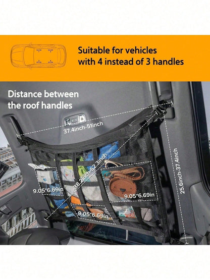 Upgrade Car Ceiling Cargo Net Pocket, Double Layers Mesh Car Roof Storage Organizer With Zip Universal Auto Accessories Organizers And Storage Pocket Net