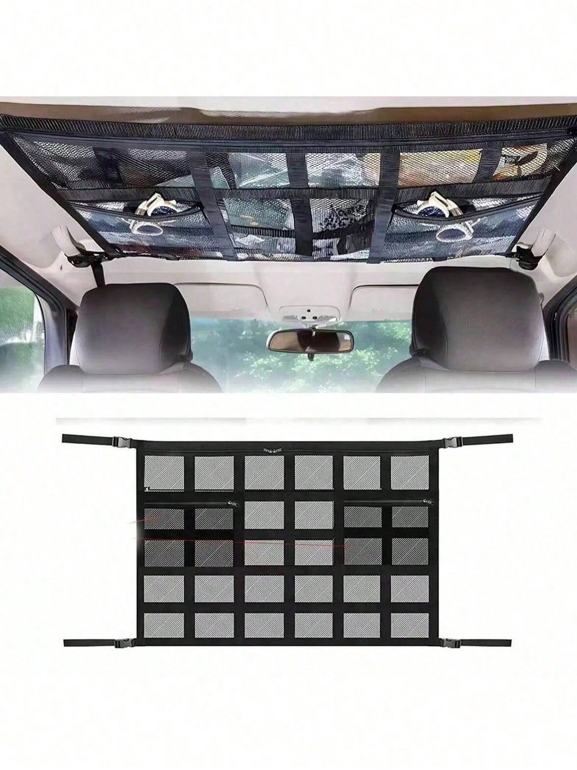 Upgrade Car Ceiling Cargo Net Pocket, Double Layers Mesh Car Roof Storage Organizer With Zip Universal Auto Accessories Organizers And Storage Pocket Net