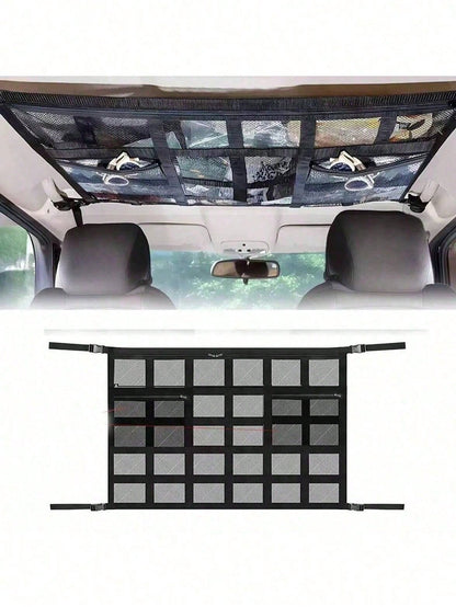 Upgrade Car Ceiling Cargo Net Pocket, Double Layers Mesh Car Roof Storage Organizer With Zip Universal Auto Accessories Organizers And Storage Pocket Net