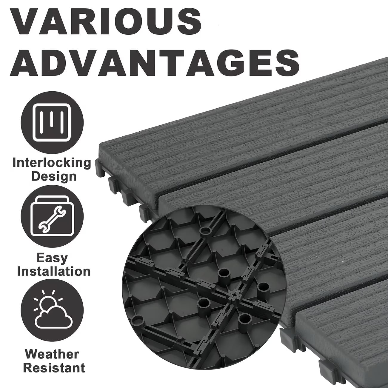 Upgraded Interlocking Deck Tiles, Extra Long Thick Waterproof Outdoor Flooring, 10/20 Piece Heavy Duty Plastic Patio Tiles, All-Weather Anti-Slip, Suitable For Balconies, Backyards And Indoor Spaces