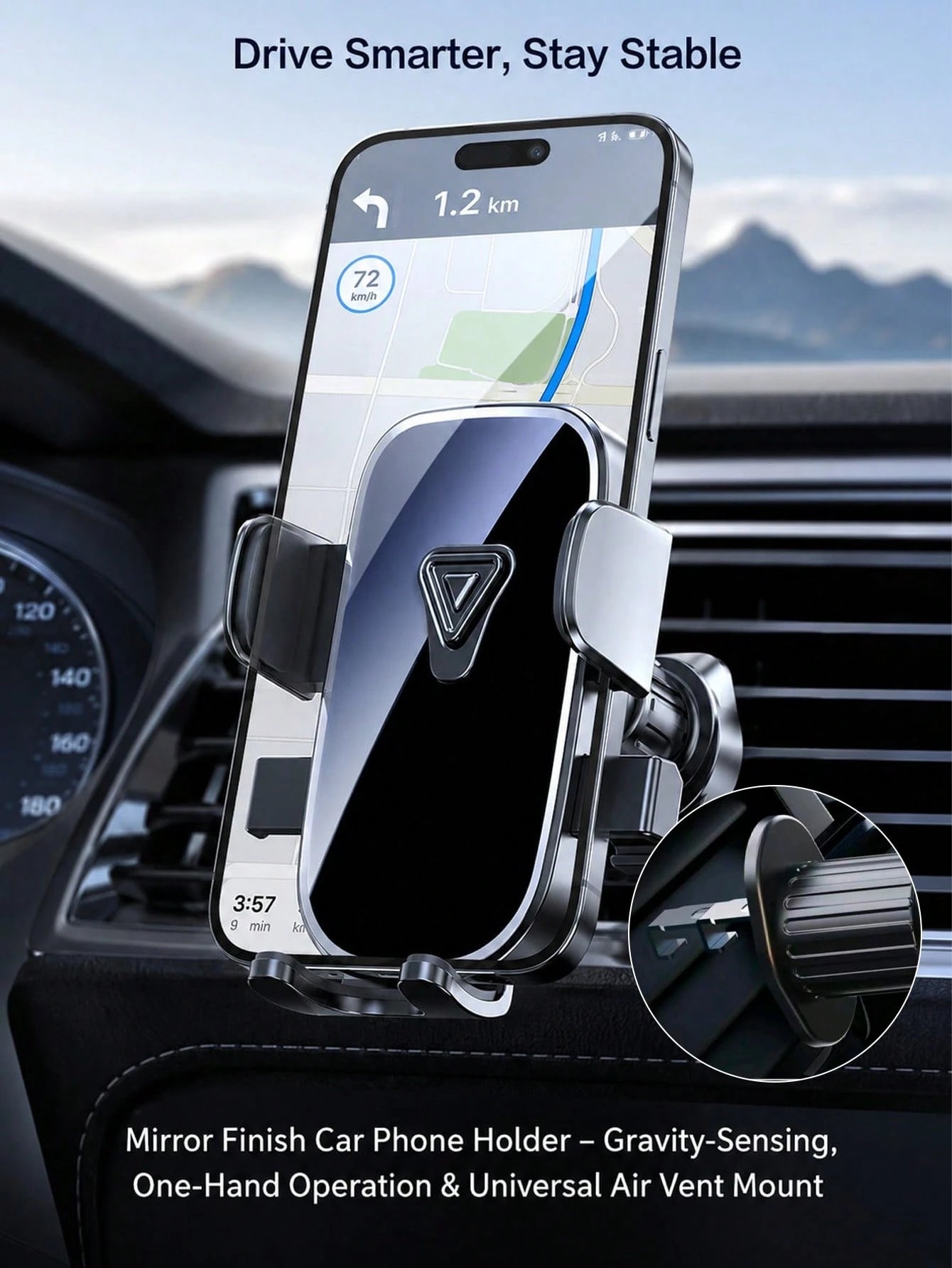 Upgraded Spiral Hook Car Phone Holder 360° Rotating Ball Joint Universal Fit 4.7-7.2 Inch Phones Anti-Slip One-Hand Operation Compatible With All Air Vent Types Car Accessories