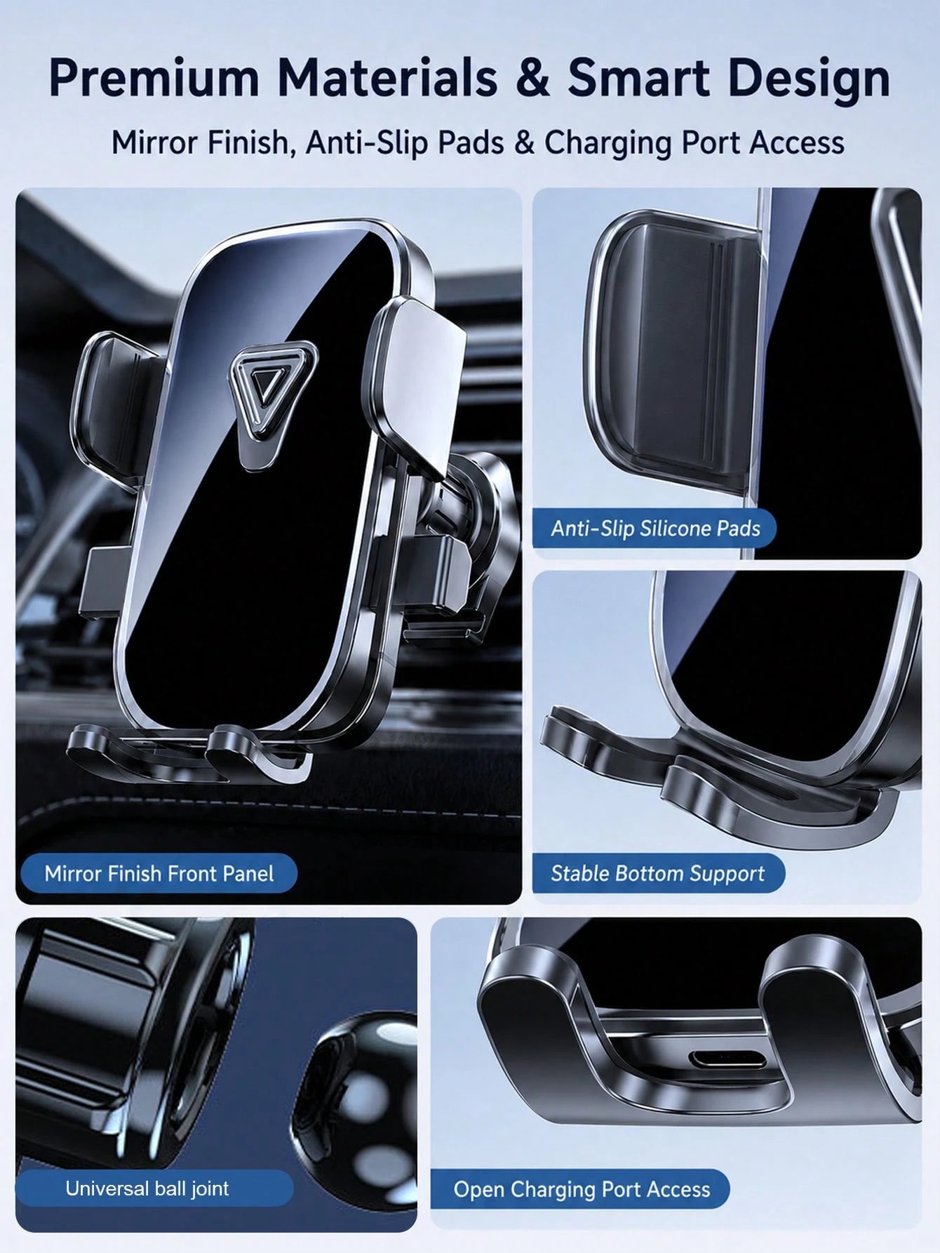 Upgraded Spiral Hook Car Phone Holder 360° Rotating Ball Joint Universal Fit 4.7-7.2 Inch Phones Anti-Slip One-Hand Operation Compatible With All Air Vent Types Car Accessories
