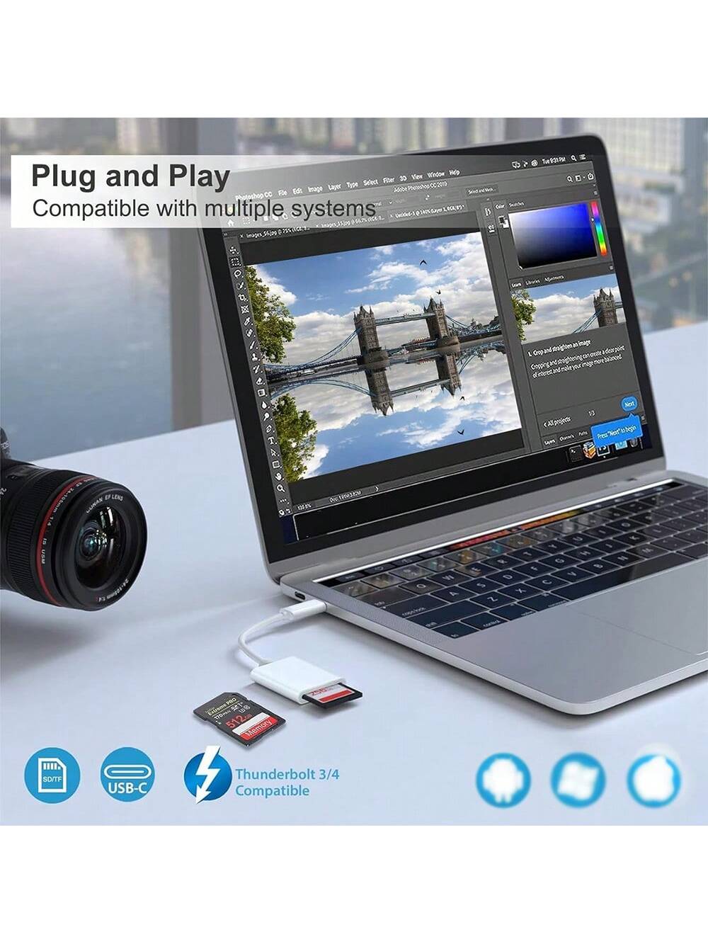 USB-C To SD Card Reader, Type-C To SD/Micro SD Card Reader Adapter, Compatible With Laptops, Tablets, Smartphones