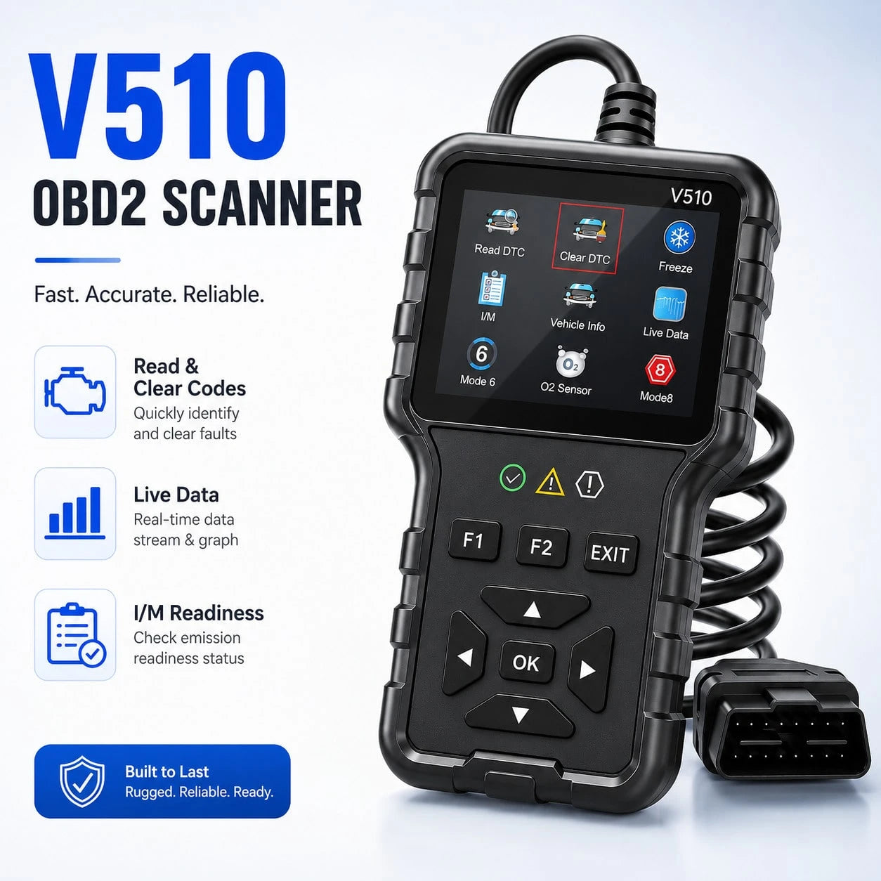 V510 OBD2 Car Diagnostic Scanner Professional Engine Fault Code Reader Live Data OBDII Scan Tool
