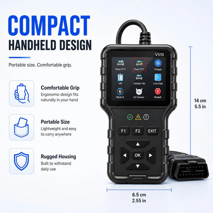 V510 OBD2 Car Diagnostic Scanner Professional Engine Fault Code Reader Live Data OBDII Scan Tool