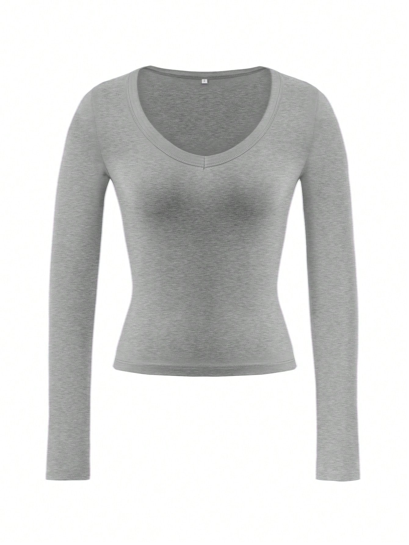 Vaiaye Women's Fitted V-Neck Sexy Long Sleeve Y2K Knit Top, Spring/Summer Solid Color V-Neck T-Shirt, Suitable For Valentine's Day Wear Casual