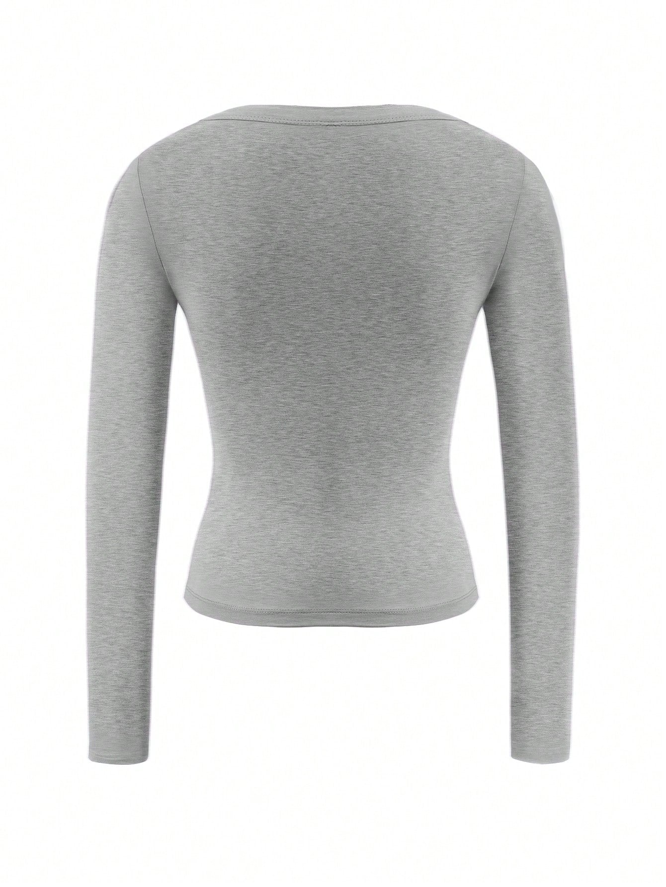Vaiaye Women's Fitted V-Neck Sexy Long Sleeve Y2K Knit Top, Spring/Summer Solid Color V-Neck T-Shirt, Suitable For Valentine's Day Wear Casual