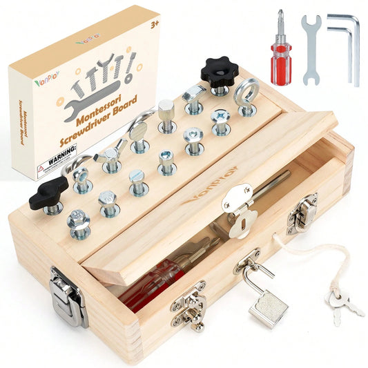 Vanplay Montessori Busy Board For 3-5 Year Olds – Wooden Screwdriver Board Set With Lock And Key, Kid Tool Set, Birthday Gift For 3 Year Old Boy