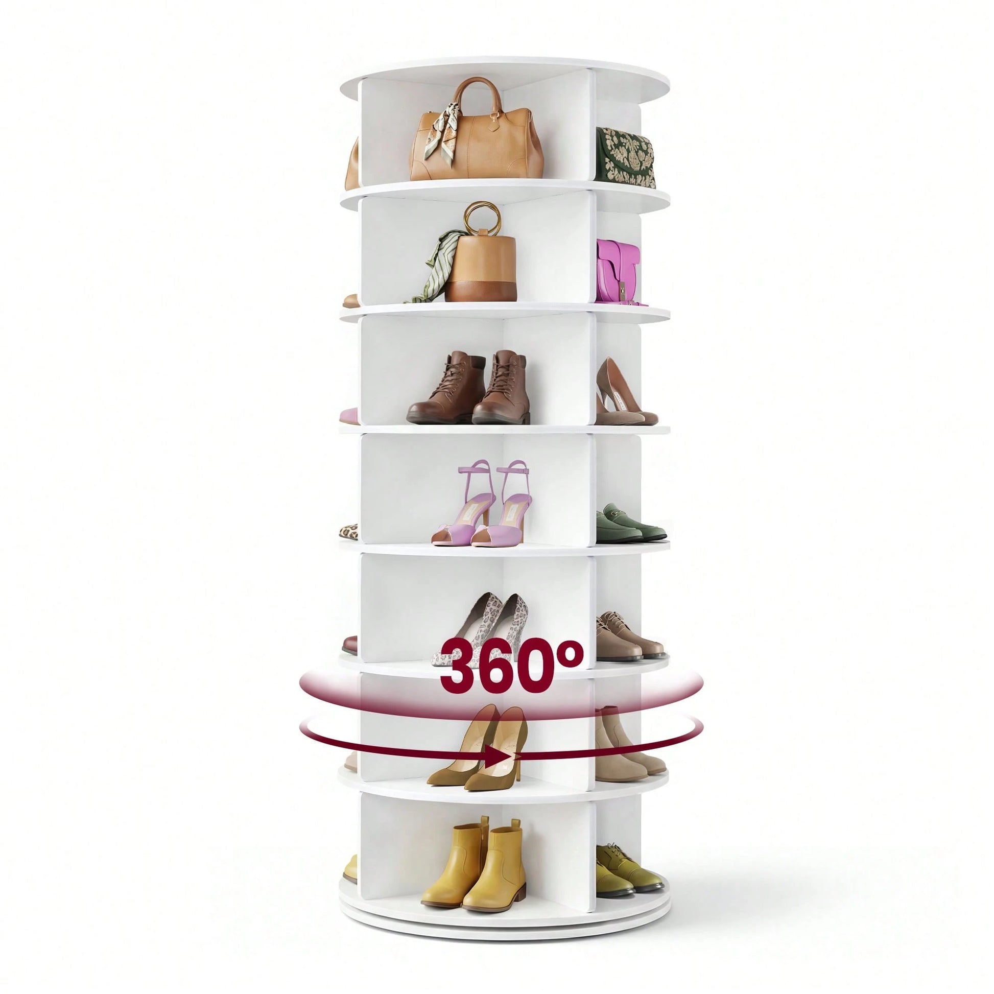 VASAGLE 7-Tier Rotating Shoe Rack Tower, Free Standing 360 Degree Spinning Shoe Organizer, Lazy Susan Bag Display Storage Rack, For Corners, Closets, Small Spaces