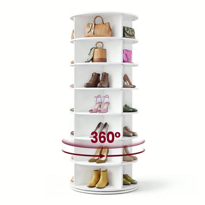 VASAGLE 7-Tier Rotating Shoe Rack Tower, Free Standing 360 Degree Spinning Shoe Organizer, Lazy Susan Bag Display Storage Rack, For Corners, Closets, Small Spaces