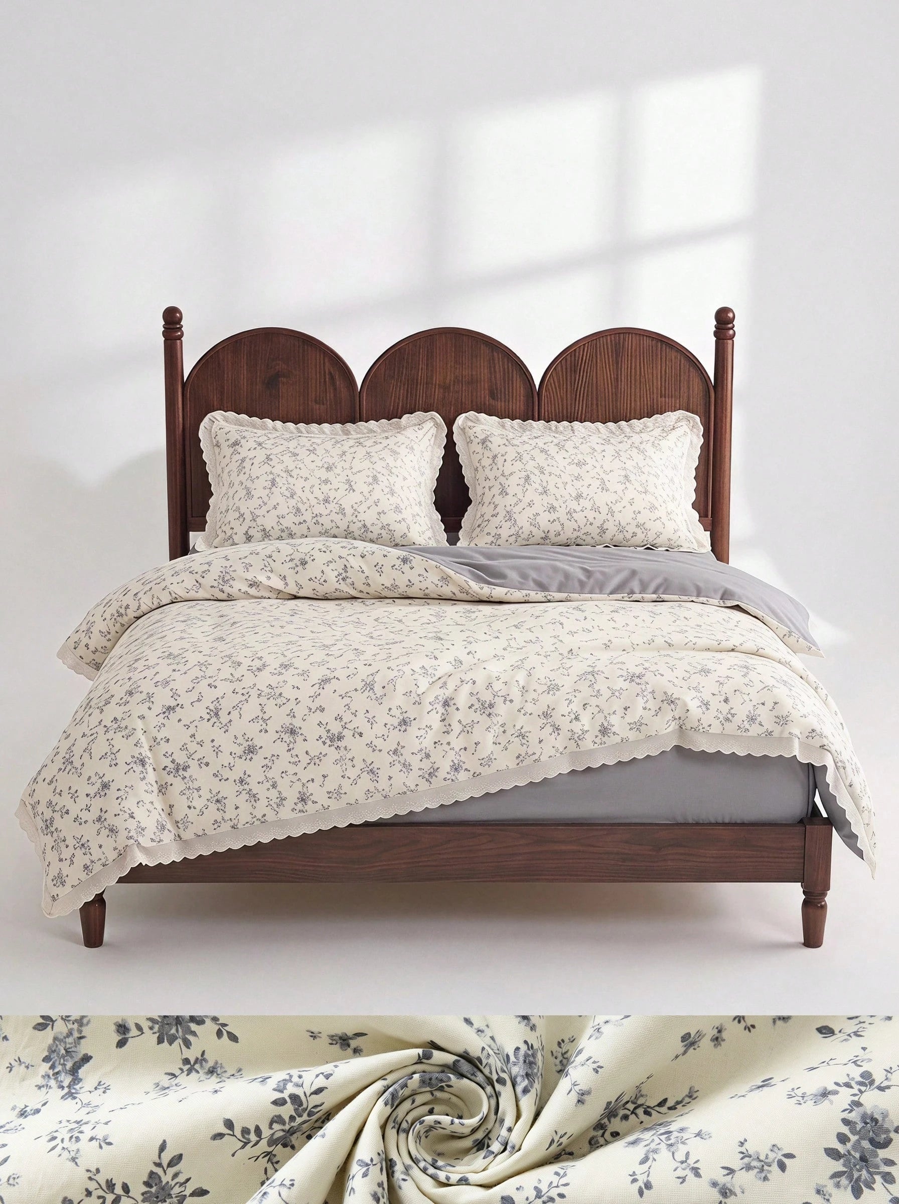 Veyra Day 3pcs Vintage Floral Duvet Cover Set With Lace Trim, Shabby Chic French Country Bedding Set, Soft Polyester Quilt Cover And Pillow Shams, Cottagecore Bedroom Decor (No Insert)
