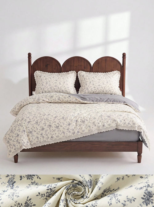 Veyra Day 3pcs Vintage Floral Duvet Cover Set With Lace Trim, Shabby Chic French Country Bedding Set, Soft Polyester Quilt Cover And Pillow Shams, Cottagecore Bedroom Decor (No Insert)
