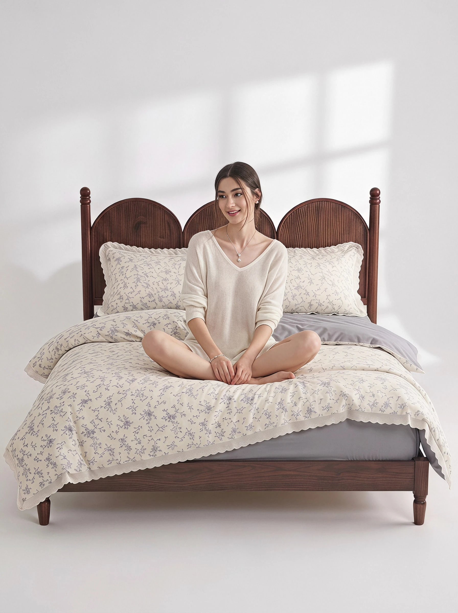 Veyra Day 3pcs Vintage Floral Duvet Cover Set With Lace Trim, Shabby Chic French Country Bedding Set, Soft Polyester Quilt Cover And Pillow Shams, Cottagecore Bedroom Decor (No Insert)