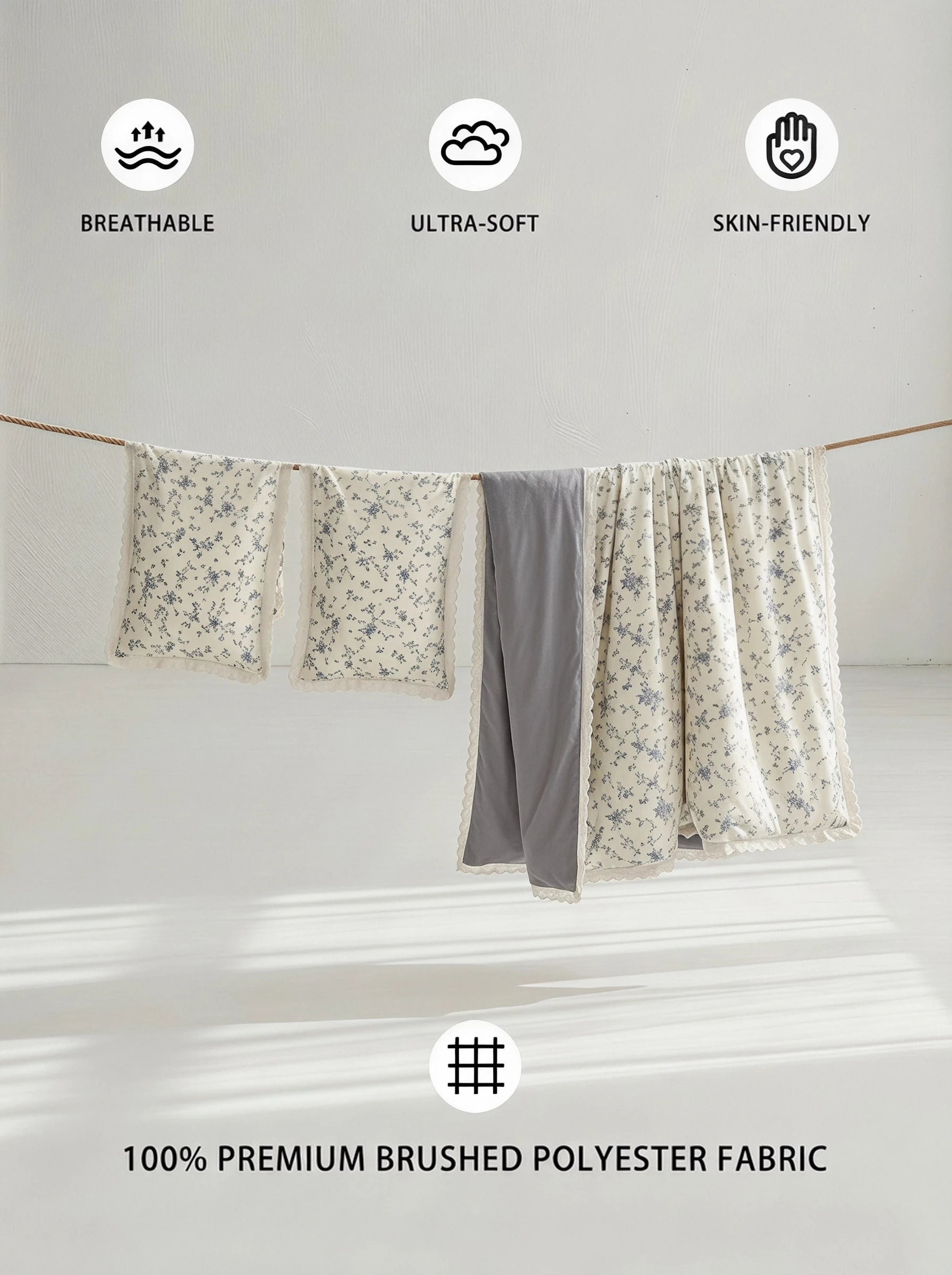 Veyra Day 3pcs Vintage Floral Duvet Cover Set With Lace Trim, Shabby Chic French Country Bedding Set, Soft Polyester Quilt Cover And Pillow Shams, Cottagecore Bedroom Decor (No Insert)