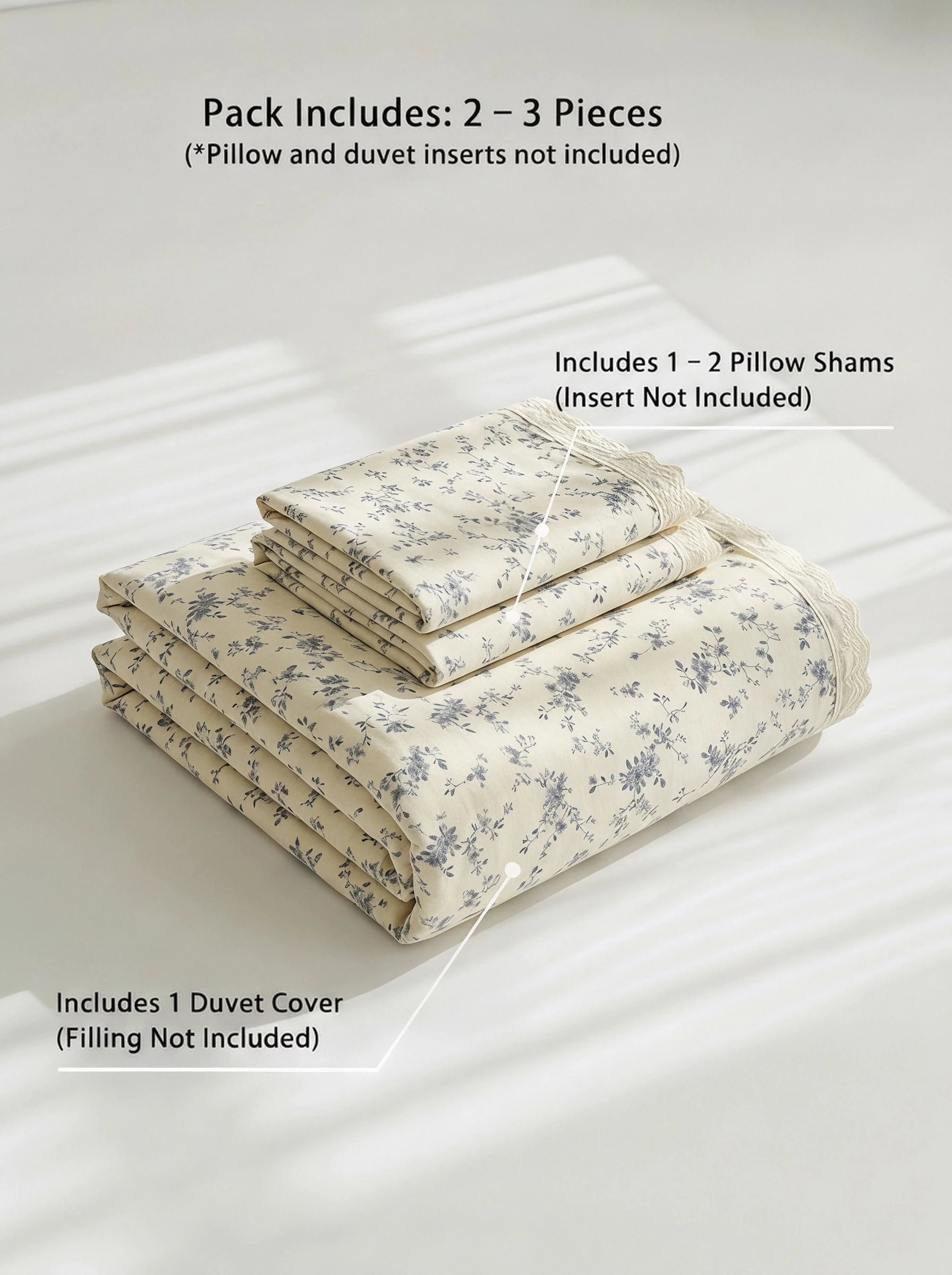 Veyra Day 3pcs Vintage Floral Duvet Cover Set With Lace Trim, Shabby Chic French Country Bedding Set, Soft Polyester Quilt Cover And Pillow Shams, Cottagecore Bedroom Decor (No Insert)