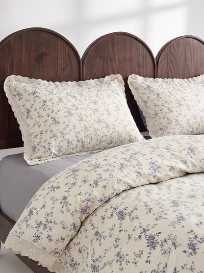 Veyra Day 3pcs Vintage Floral Duvet Cover Set With Lace Trim, Shabby Chic French Country Bedding Set, Soft Polyester Quilt Cover And Pillow Shams, Cottagecore Bedroom Decor (No Insert)