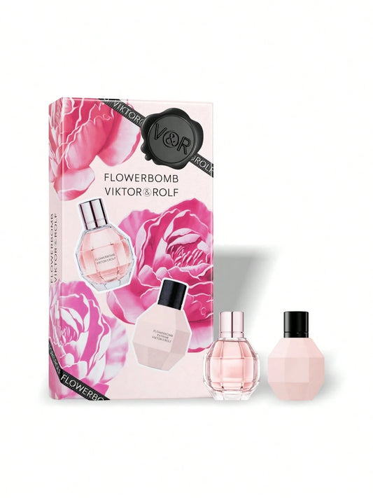 Viktor & Rolf Flowerbomb 2 Pcs Mini Set For Women (Flowerbomb 7ml+Flowerbomb Extreme 7ml) EDP 0.23oz/7ml*2 – Perfume Set, Long-Lasting, For Women, Floral, Pink, Suitable For Travel