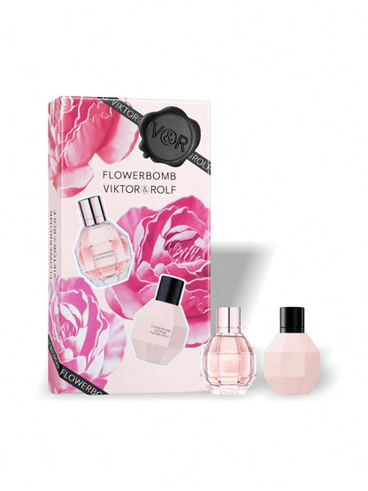 Viktor & Rolf Flowerbomb 2 Pcs Mini Set For Women (Flowerbomb 7ml+Flowerbomb Extreme 7ml) EDP 0.23oz/7ml*2 – Perfume Set, Long-Lasting, For Women, Floral, Pink, Suitable For Travel