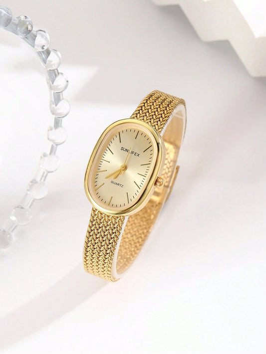 Vintage Oval Watch With Exquisite Small Dial, Fashionable Design For Women, Wheat-Stem Strap