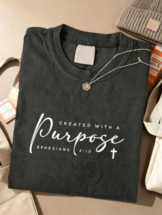 Vintage Red Oversized Unisex Tee, Created With A Purpose Bible Verse Faith Print Soft Cotton Christian Casual Gift T-Shirt