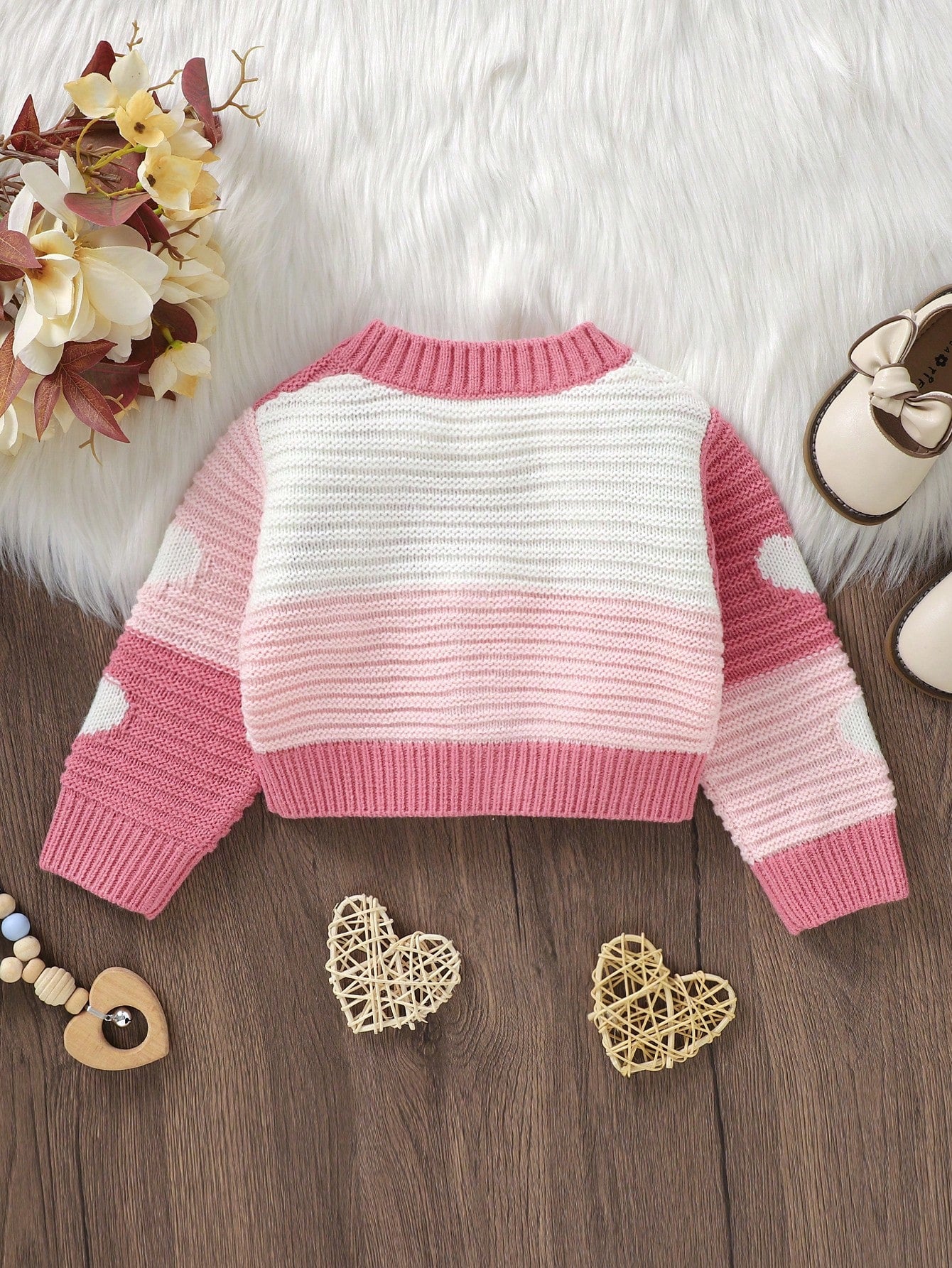 Vintaside Kids Baby Girl Heart Pattern Two Tone Button Front Cardigan