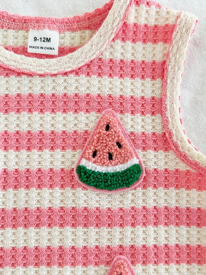 Vintaside Kids Babygirls Pink Striped Summer Outfit Cute Sleeveless Round Neck Top Matching Shorts Vacation Strawberry Print Sweet Style Lightweight Design Home