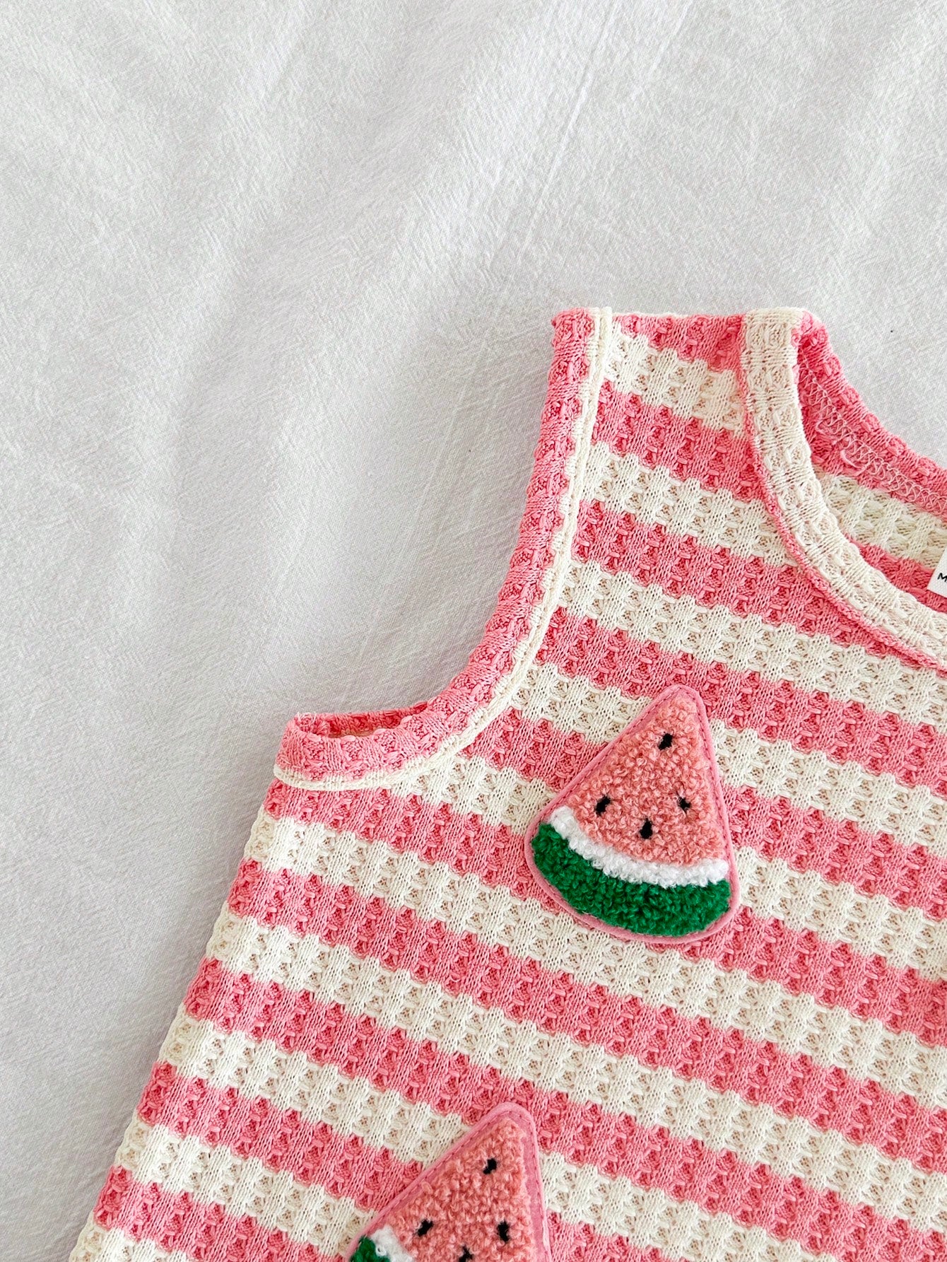 Vintaside Kids Babygirls Pink Striped Summer Outfit Cute Sleeveless Round Neck Top Matching Shorts Vacation Strawberry Print Sweet Style Lightweight Design Home