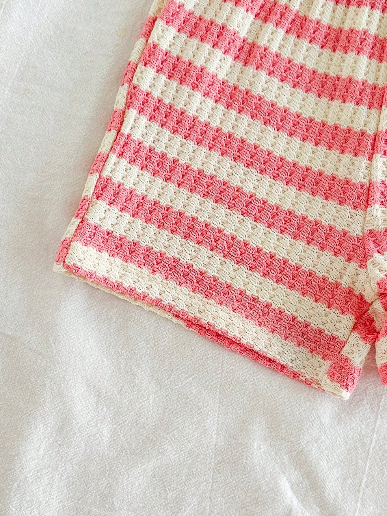 Vintaside Kids Babygirls Pink Striped Summer Outfit Cute Sleeveless Round Neck Top Matching Shorts Vacation Strawberry Print Sweet Style Lightweight Design Home