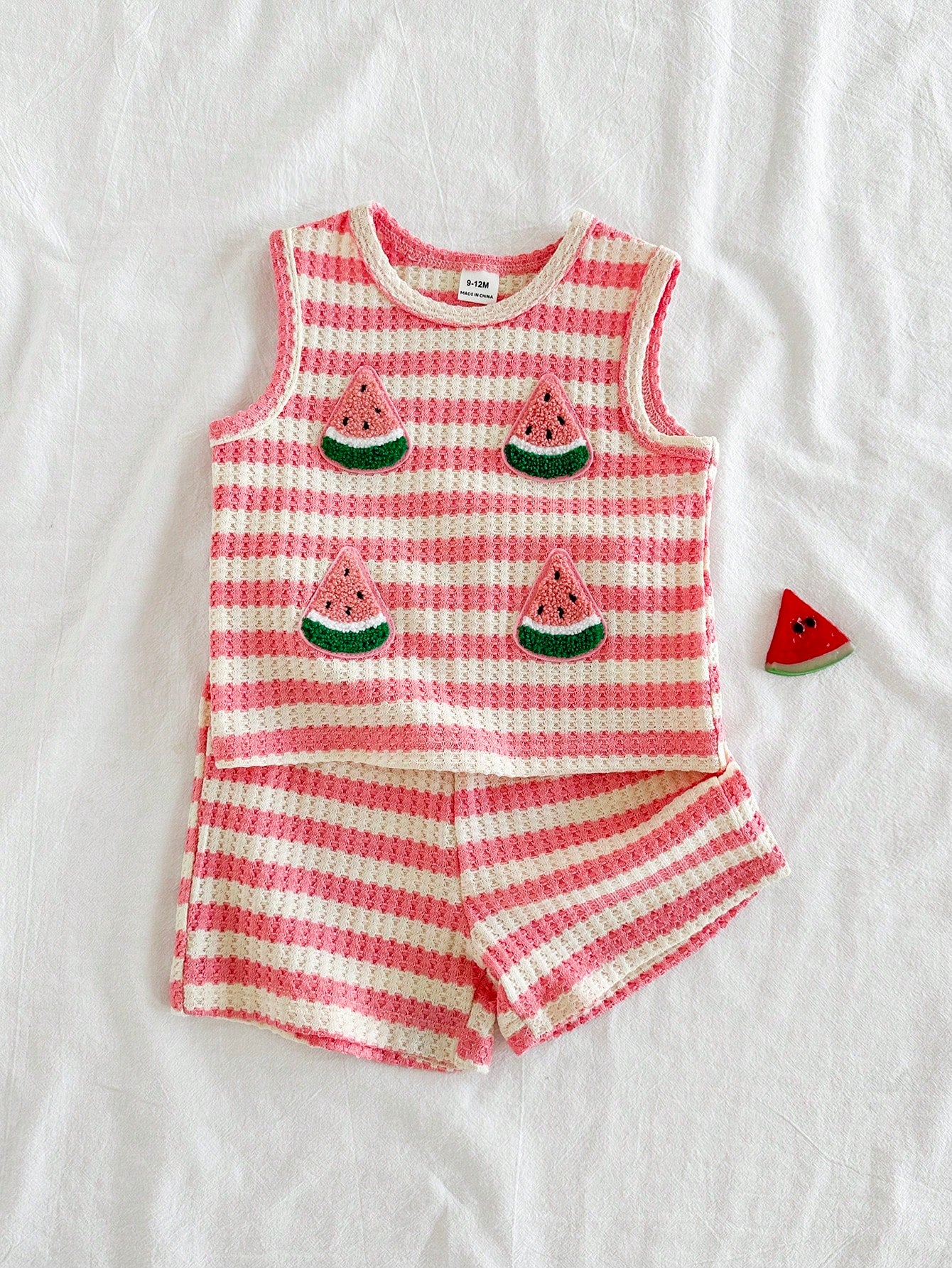 Vintaside Kids Babygirls Pink Striped Summer Outfit Cute Sleeveless Round Neck Top Matching Shorts Vacation Strawberry Print Sweet Style Lightweight Design Home